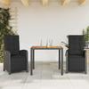Vidaxl 3-Cz. Bistro Furniture Set with Cushions, Black, Poly Rattan