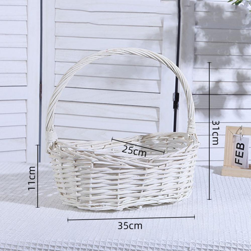 Brown White Handhold Weaving Basket With Handle Basket with Handle  Vegetables Fruit