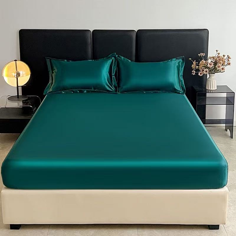Satin Elastic Fitted Sheet Solid Mattress Cover  for Single Double Couple King Queen Full Twin Bedsheet  (No Pillowcase)
