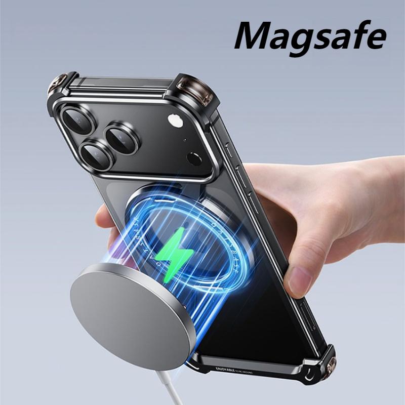 Metal Magnetic Phone Case for iPhone 17 Pro Max/17 Pro/17 Air for Magsafe 360°Stand Frameless Shockproof Protector Cover