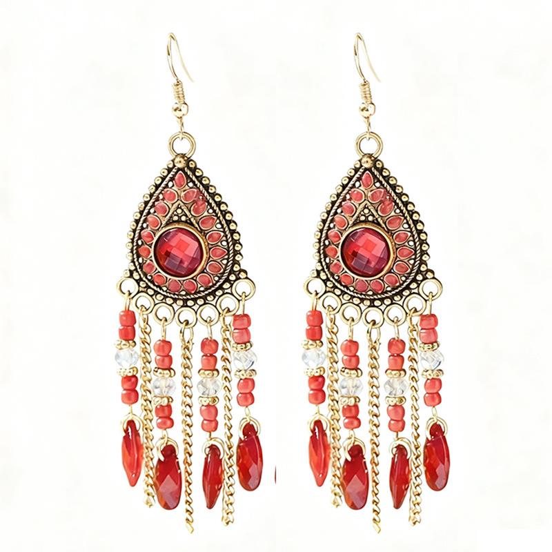 

Ethnic style crystal long fringed earrings personalized photo show face thin exaggerated earrings bohemian travel jewelry