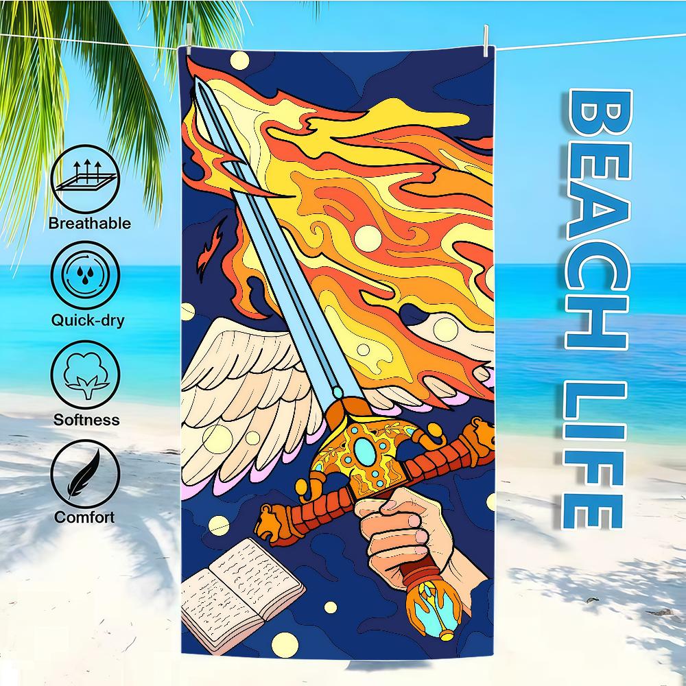 Towel Textile Bathrobe Beach Sword Winged Quick-Drying Lightweight Coloring Portable Camping Swim Pool Travel