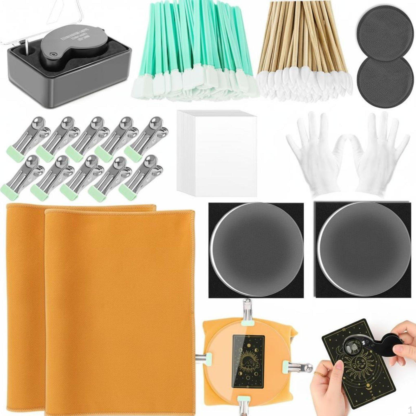 221 Pieces Trading Card Grading Tool Set Soft Suede Cloths Athletic Cleaning Kit