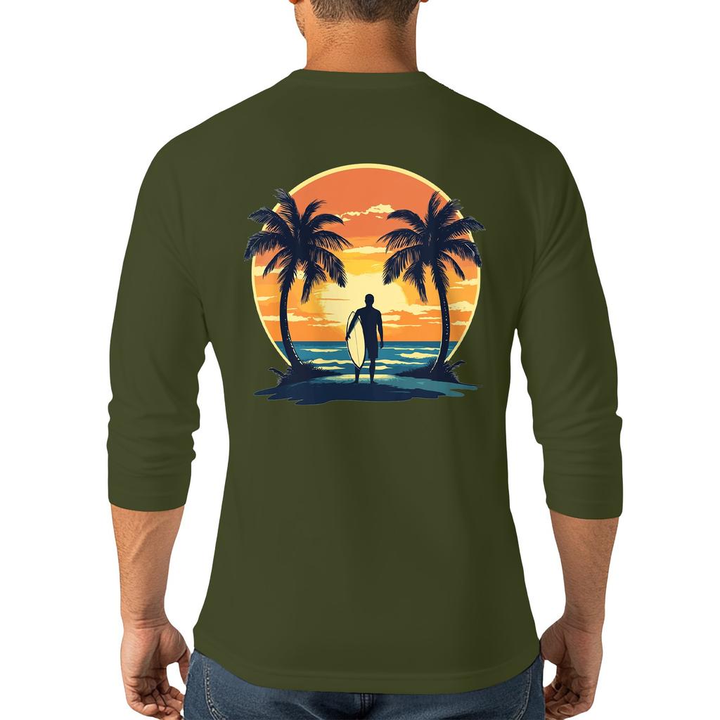 Men's casual and fashionable printed collar three-quarter sleeve top T-shirt