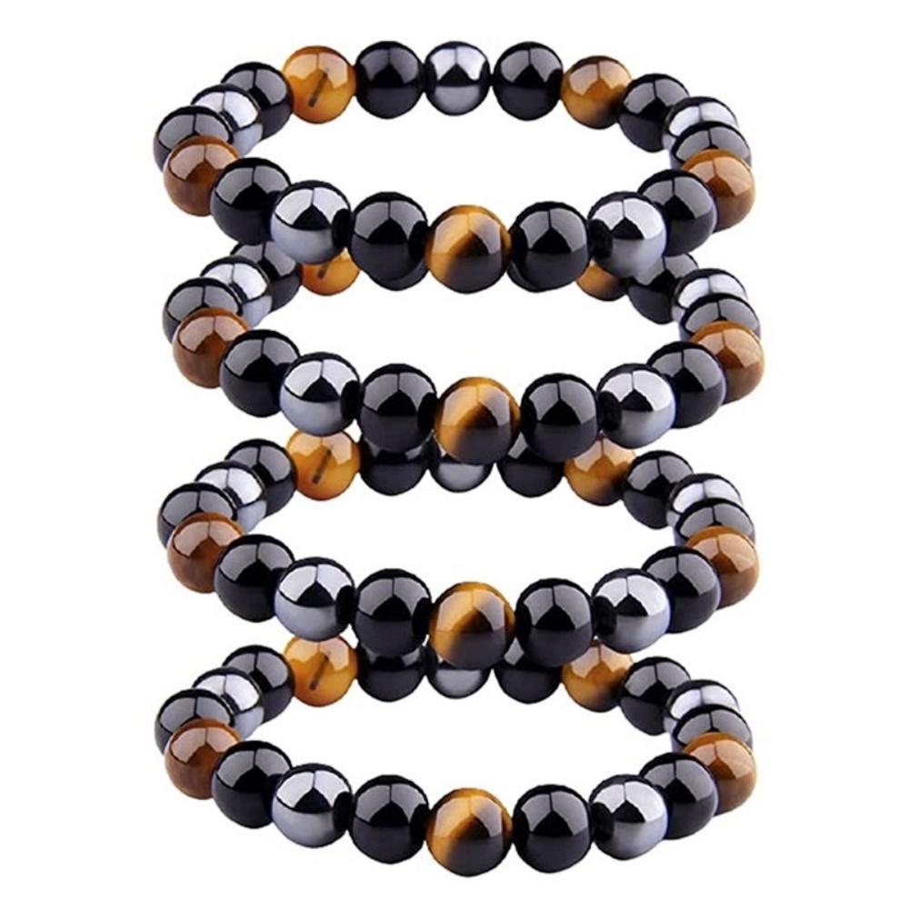 Tiger Eye Stone Hand String Tiger Eye Stone Stone Imitation Black Agate Beaded Hand String Imitation Obsidian Male Female Couple Elastic Rope Bracelet