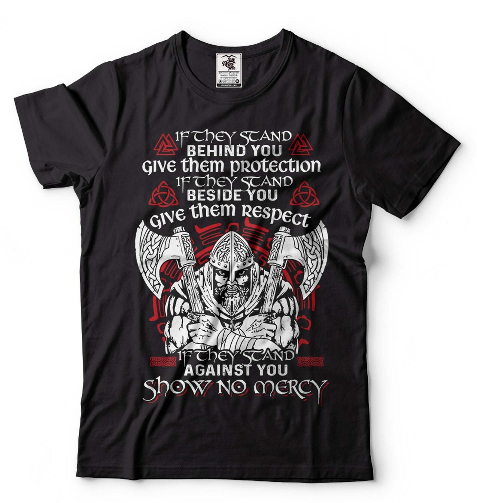 Mens Viking Warrior T-Shirt: Show No Mercy Graphic Tee S