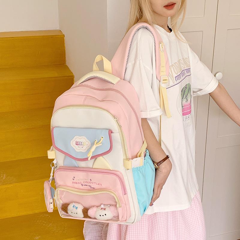 School Bag 2025 New Ins Cute College Style Versatile High Value Large Capacity Multi-compartment School Bag Sweet Backpack