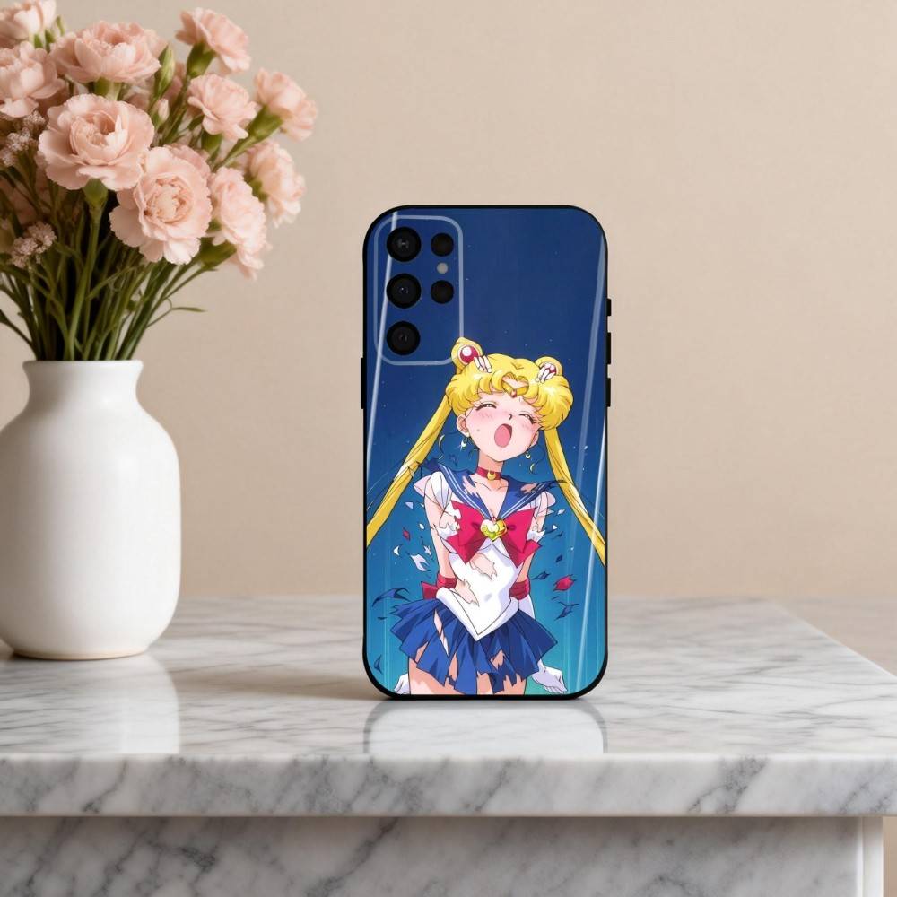Sparkle Pastel S-Sailor M-Moons Phone Case For Samsung S25,24,23,22,30,21,10,9,Ultra,Plus,Lite,FE,4,5 G Soft Black Case