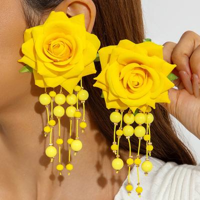 Women Boho Flower Earrings Lightweight Fabric Yellow Flower Ear Studs Holiday Earrings for Parties Beach Summer Vacation