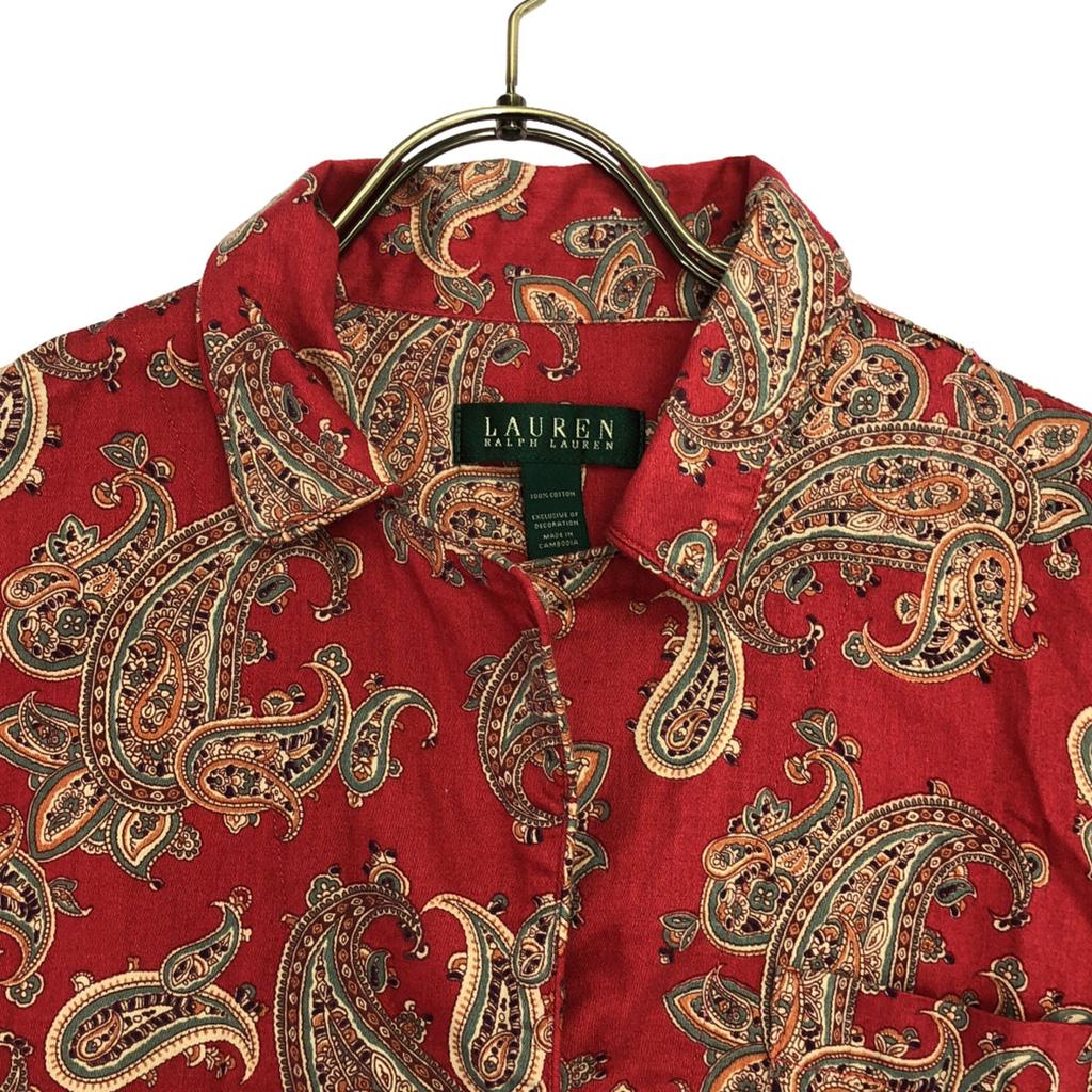 Lauren Ralph Lauren Paisley Pattern Logo Embroidery Long Sleeve Cotton Shirt Women Used