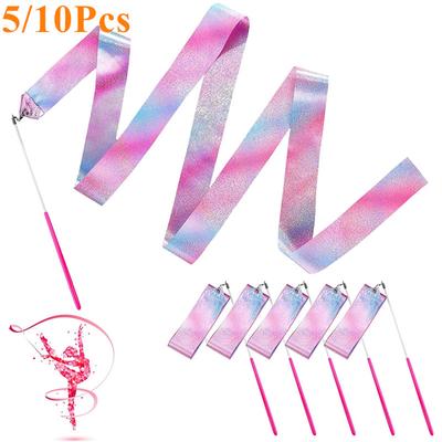 5/10 ks blikající hvězda stuhy do posilovny taneční stuha rytmická gymnastika balet stuha twirling tyč duhová tyč trénink 2m/4m