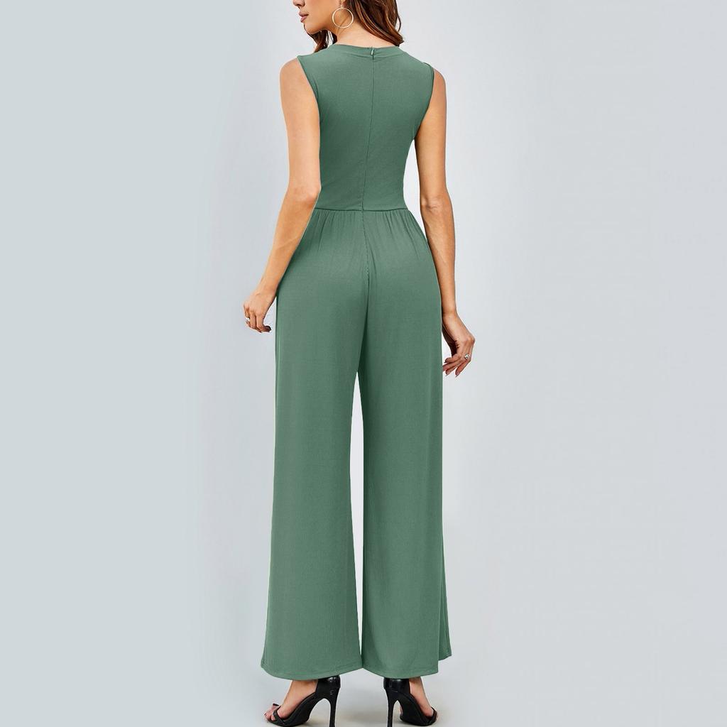 Womens Sleeveless Wide Leg Jumpsuit Sleeveless Wide Leg Overalls High Waist Women'S Jumpsuits