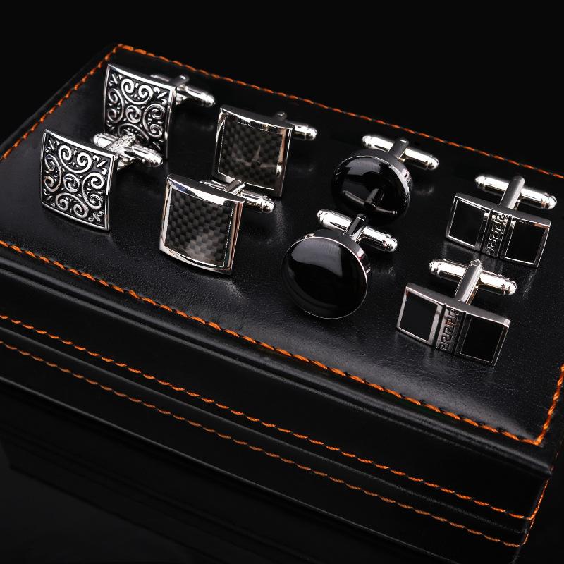 Čtyřdílná dárková sada: Manžetové knoflíčky a spona na kravatu Zlatá Stříbrná Manžetové knoflíčky Knoflíčky do rukávů Spona na kravatu Francouzská košile