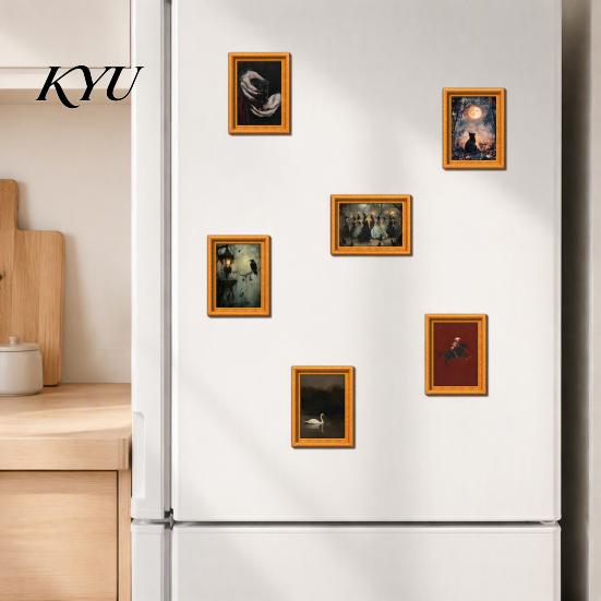 Wooden Magnet Ornaments Retro Frame Fridge Magnet, Strong Magnetic Decor Kitchen Refrigerator for Refrigerator, Office Whiteboard Decoration