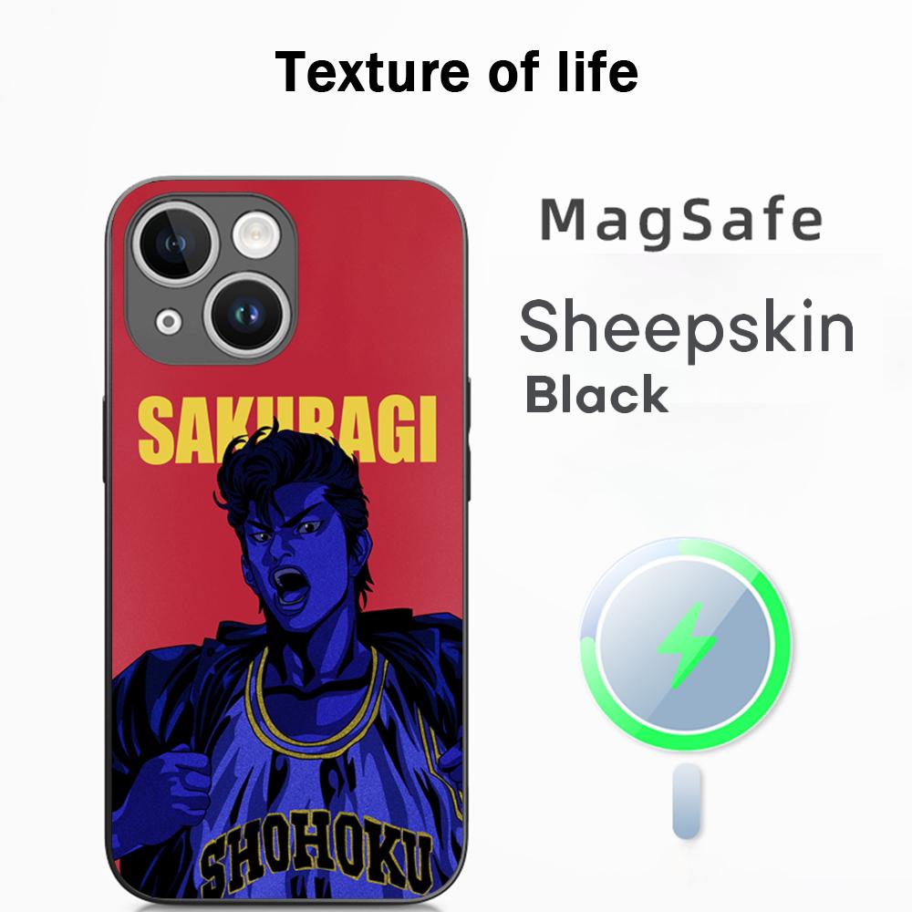 Slam Dunk Classic Basketball Comics Phone Case For iPhone 16 15 14 13 12 11 Plus Pro Max  High-end Luxury Magsafe Sheepskin