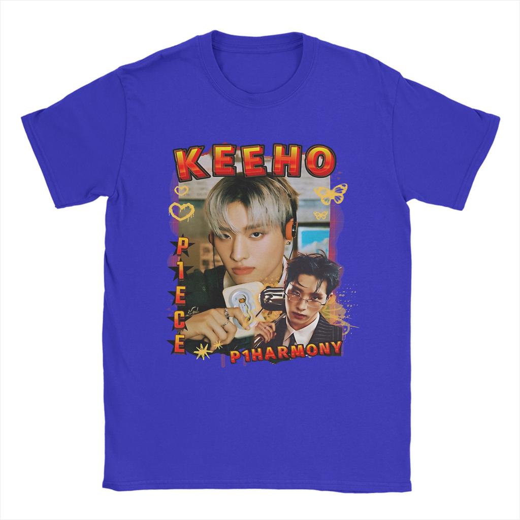 P1Harmony Keeho Koreanische Gruppe KPop T-Shirts Herren Vintage Reine Baumwolle T-Shirts O-Ausschnitt Kurzarm T-Shirts Bedruckte Oberteile