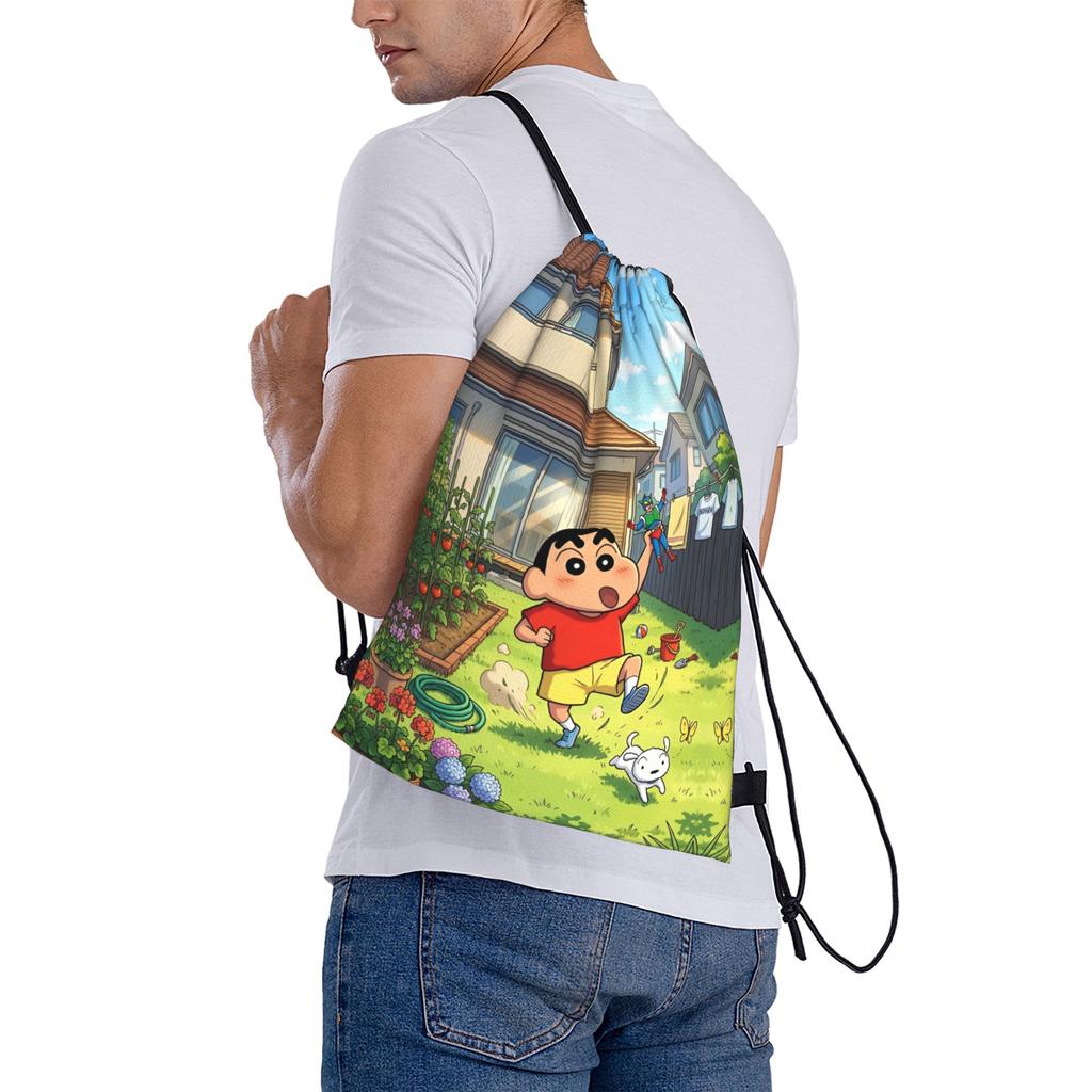 Custom Crayons Shins Chans Drawstring Bag for Shopping Yoga Backpacks Women Men Cartoon Sports Gym Sackpack