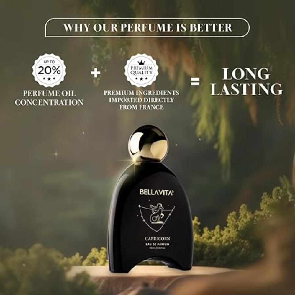 BELLAVITA Zodiac Collection Capricorn EDP Unisex | Pink Pepper, Jasmine and Vetiver | Premium Long Lasting Fragrance Perfume for Men and Women, 100ml