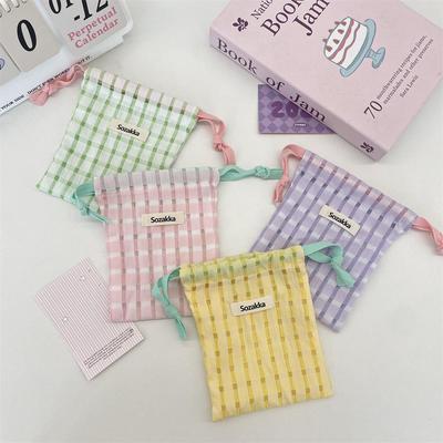 Fresh Plaid Portable Makeup and Toiletry Bag with Drawstring Closure