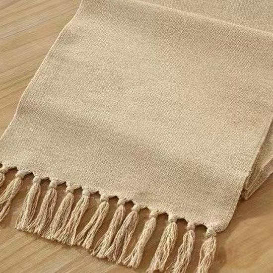Caminho de Mesa com Borlas de Algodão e Linho Feito à Mão - Jogo Americano de Cor Sólida para Chá