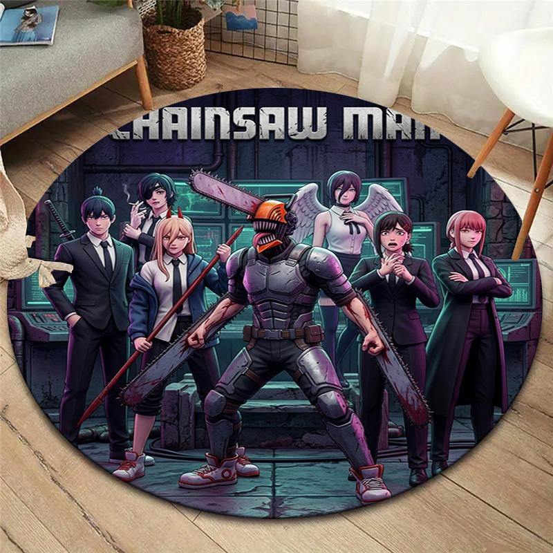 Chainsaw Man Round Area Rug Carpet Rug For Living Room Bedroom Sofa Playroom Decor Nonslip Floor Mat
