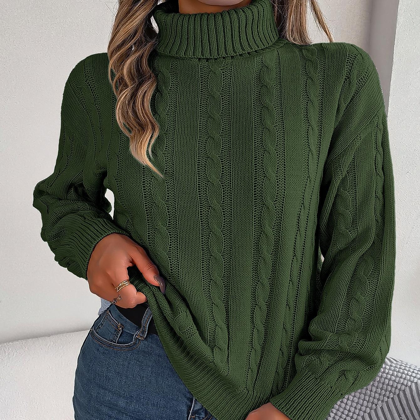 

GMXIA Женский модный повседневный осенне-зимний свободный свитер с длинным рукавом и высоким воротом L армия зеленый