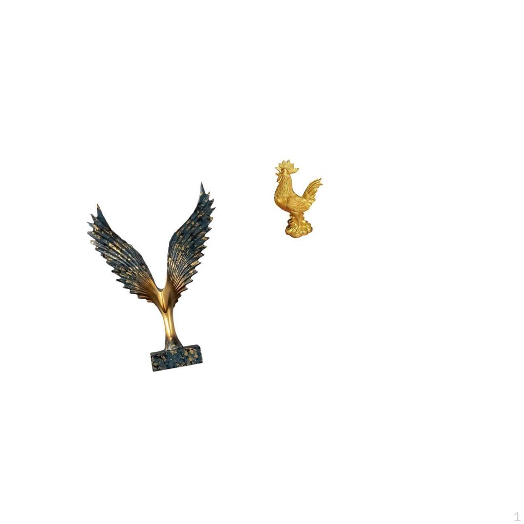 Resin Spreading Wing Statue Sculpture Feng Shui Ornament Decorative Chicken Figurine Home