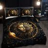 Celestial Sun Moon Stars Duvet Cover Set Golden Printed Bedding Set For Home Decor Includes 1 Duvet Cover And 2 Pillowcases