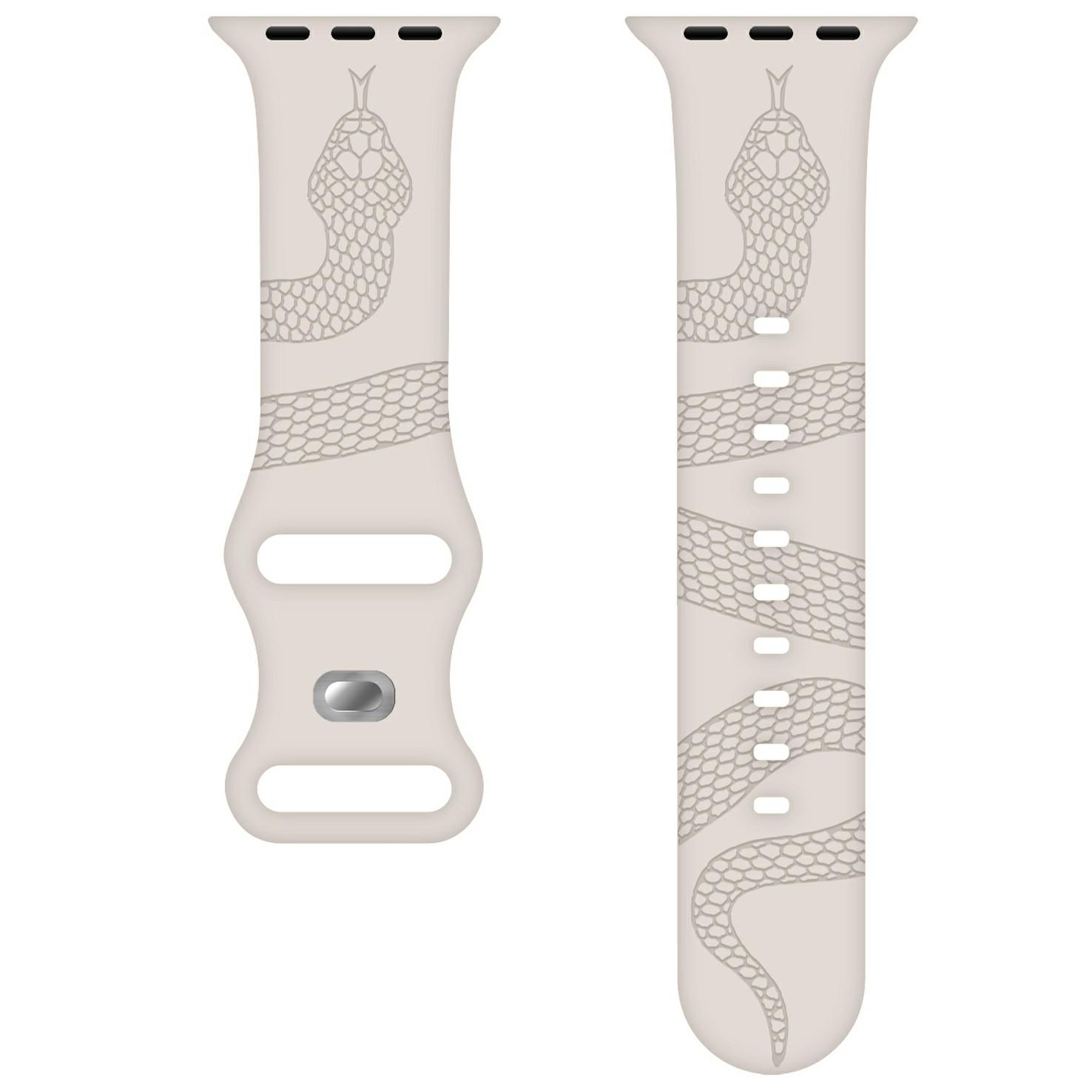 

Silicone Strap for Apple Watch Series 10 9 8 7 SE 6 5 4 3 2 1 42mm 41mm 40mm 38mm Butterfly Clasp Watchband Snake Pattern Engraved Starlight