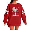 Ladies' Christmas Printed Bow Round Neck Long Sleeved Loose Pullover Sweater Sweatshirt Top