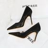 Fashionable High Heels for Women's Shoes Shallow Mouthed Pointed Sexy Mesh Hollow Lace Single Shoes