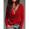 Women S Loose Fit Long Sleeve Waterfall Neck Knit Top Casual Versatile Base Shirt