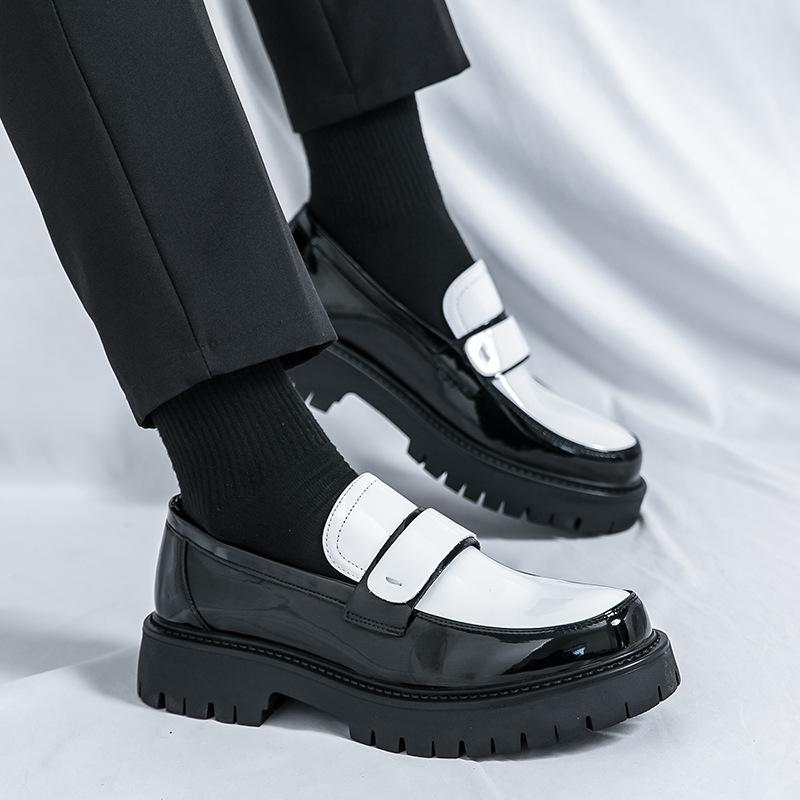 Loafers Men's Thick Soles Increase Height British Style Round Head Casual Small Leather Shoes Business Dress One Pedal Big Head Men's Shoes Tide