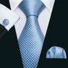 New Blue Silk Ties High Quality For Men Classic Plaid Woven Handkerchife Cufflinks Sets Groom Wedding Designer Barry.Wang 1535