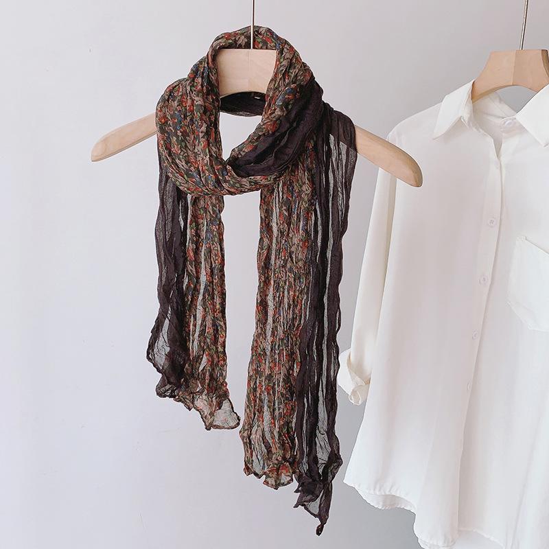 Gradient Cotton Hemp Scarf Desert-Style Vintage Wrinkle Scarf Fashion Winter Warm Casual Scarf Shawl