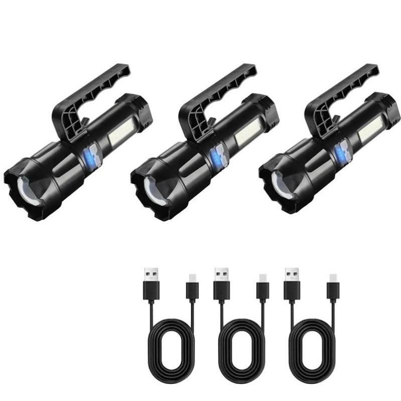 2 IN 1 Ultra Bright Portable LED Flashlight High-power Rechargeable Spotlight with COB Side Lights Supporting Telescopic Zoom