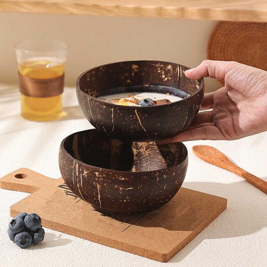 Coconut Bowl with Wood Spoon Natural Dinnerware Handmade Food Safe Bowl for Oatmeal