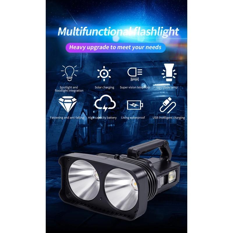 2*XHP50 Super Bright LED Camping Spotlight Fishing Flashlights with Side Light Waterproof Floodlight USB Rechargeable Flashlight