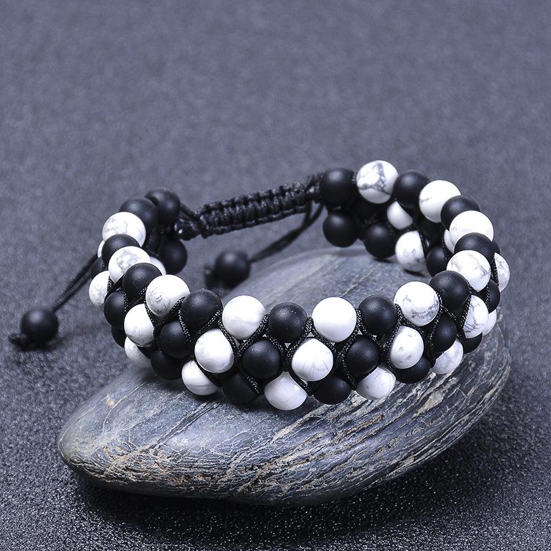 JYL TS Bracelet Men s Double-Layer  Braided Bold Boosts Masculinity & Strength 6MM white turquoise