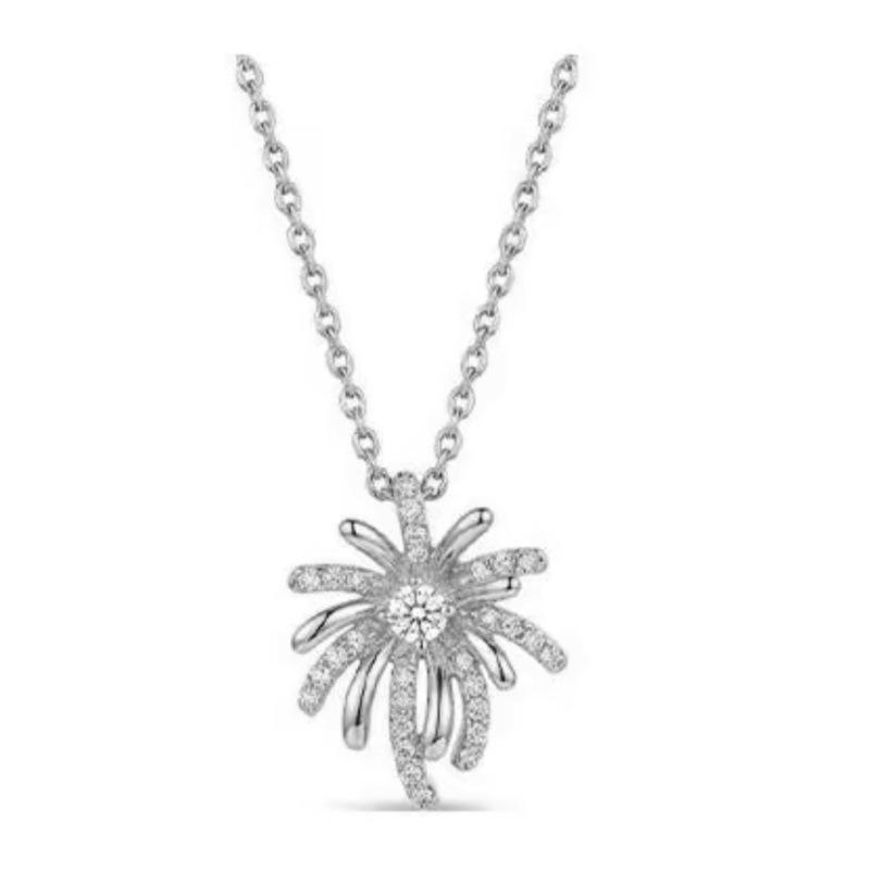 

S925 Sterling Silver Sparkling Firework Necklace Trendy Lightweight Elegant Jewelry for Women 925 silver белый