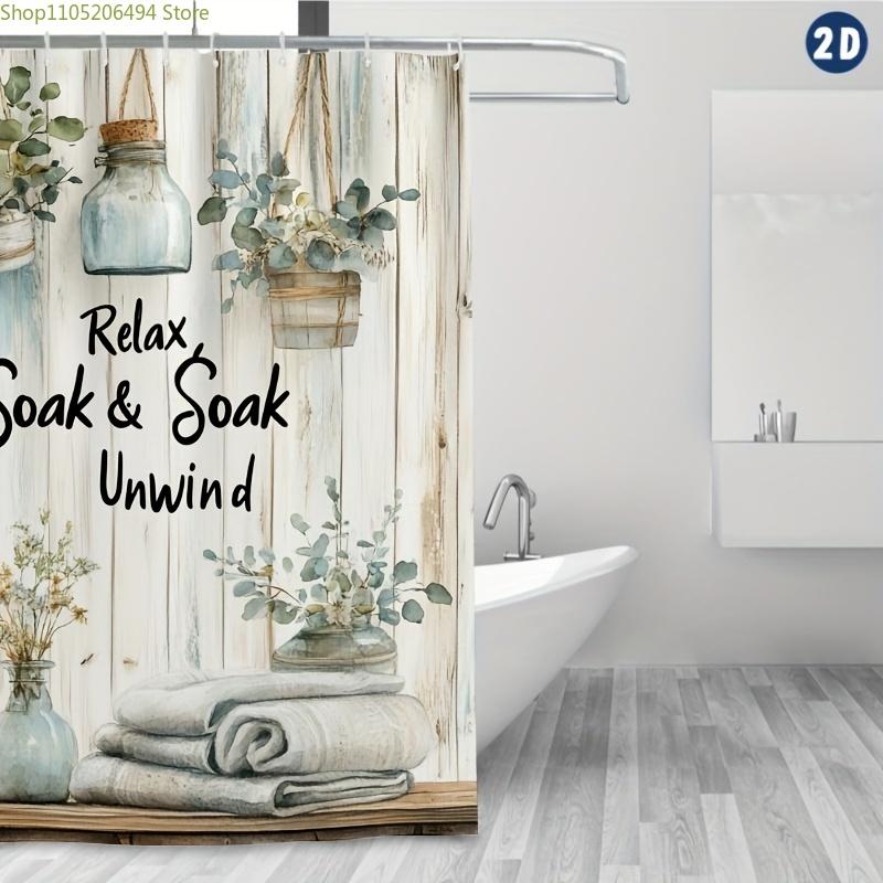 1pc Boho-Chic "Relax & Soak" Shower Curtain, 70.8x70.8 Inch, Durable Polyester, Easy-Clean with Included Hooks, Machine Washab