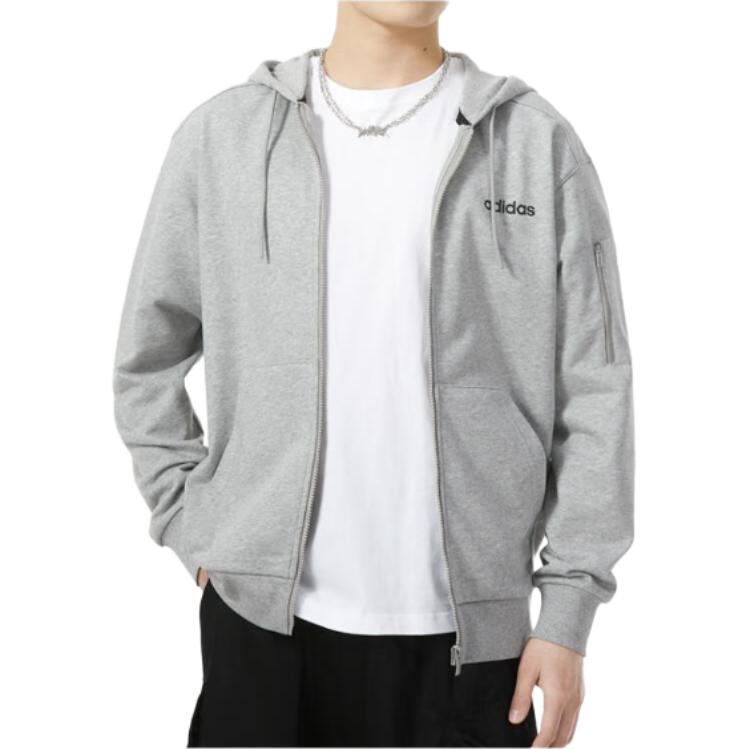 Adidas Solid Color Hooded Zip-Up Casual Long Sleeve Sweatshirt Men Sweatshirt Gray JF3323