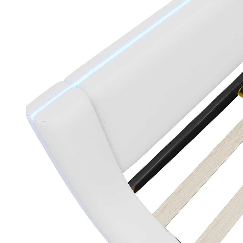 Polsterbett 140x200cm mit LED Beleuchtung, Bodenbett Doppelbetten mit Kopfteil und Lattenrost, Ohne Matratze