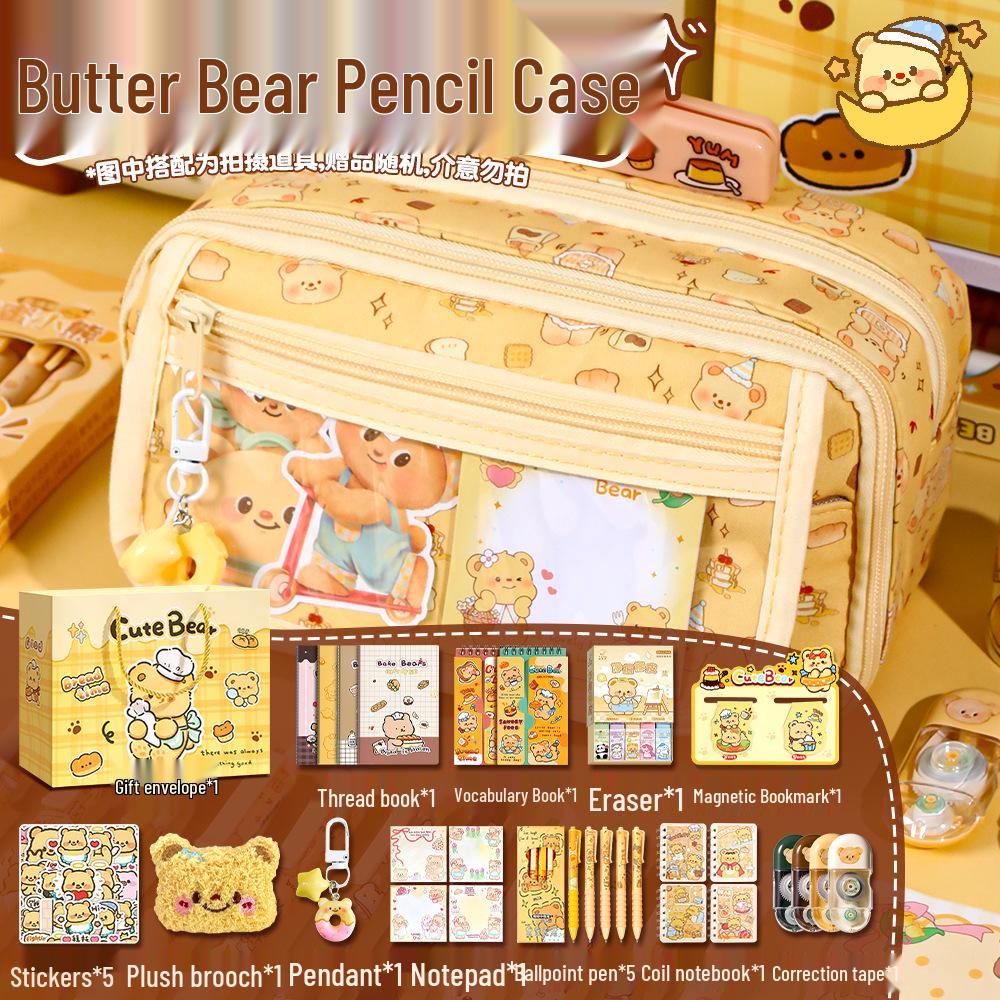 Butter Bear Back-to-School Stationery Set: Gift Bag with Pencil Case for Girls