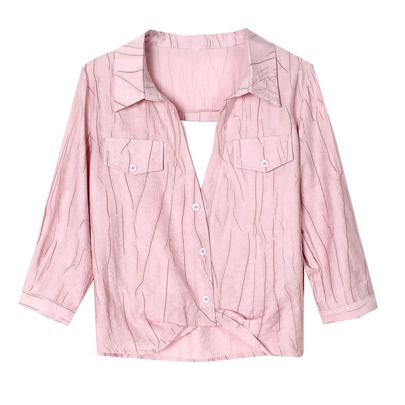 Fake Two-piece Polo Neck Nine-point Sleeve Shirt for Women In Spring New Design Sense Irregular Niche Temperament Shirt