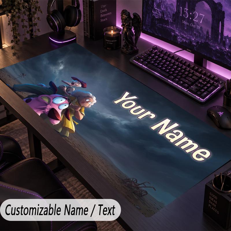 Custom Text Big Mousepad, Extended Desk Pad For Laptop Work GameCourage the Cowardly Dog