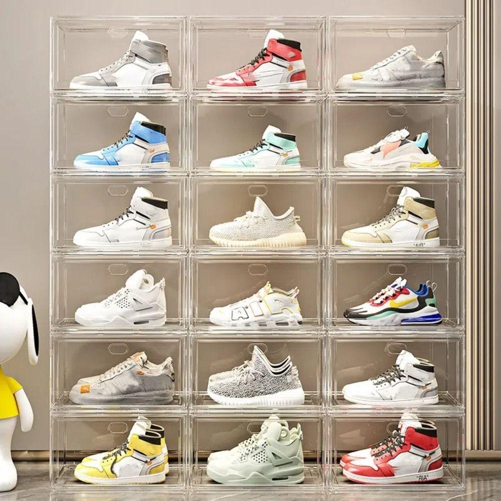 Side-opening Stackable Shoe Cabinet High Transparency Display Shoe Rack New Shoe Box  Home