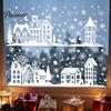Indoor Outdoor Glass Window Stickers 2Pcs Christmas Town Static Sticker, Reusable Decal with Snowflake Clings for Winter Pattern, Decorative