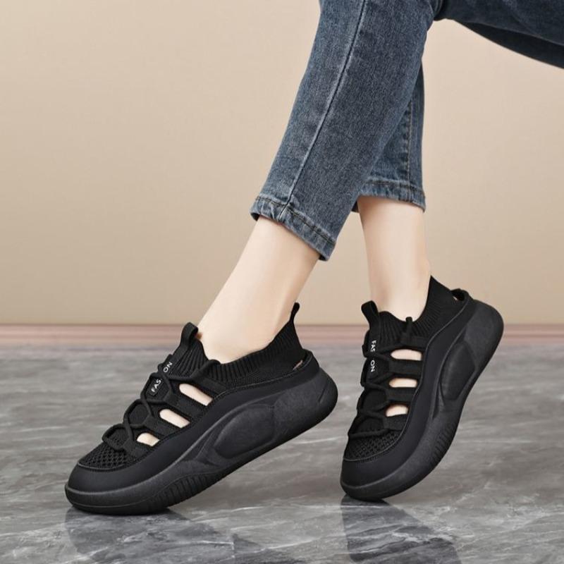 

Fashion Ladies Shoes 2025 Brand Lace-up Women s Vulcanize Shoes Fashion Hollow Out Outdoor Slip-Resistant Casual Breathable Sneakers 35 чёрный