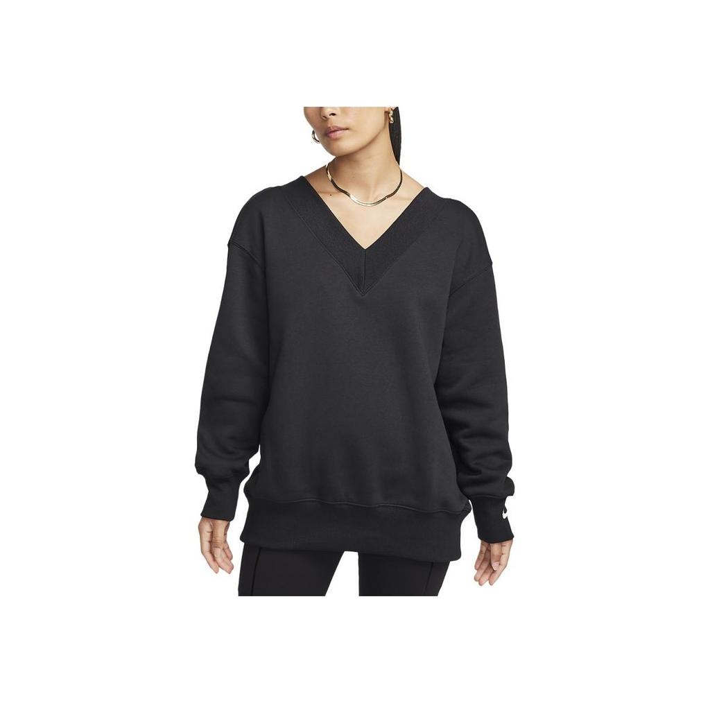 Nike Solid Color Knitted V-Neck Long Sleeve Sweater Women Sweater Black FB8318-010